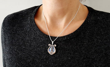 925 Sterling Silver Roman Glass King David Harp Pendant,Lyre pendant,Jerusalem Jewelry,Star of David Pendant