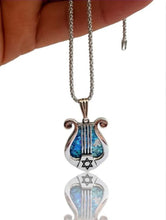 925  Silver Roman Glass King David Harp Pendant,Lyre pendant,Jerusalem Jewelry,Star of David Pendant