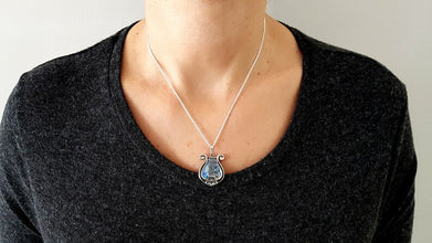 925  Silver Roman Glass King David Harp Pendant,Lyre pendant,Jerusalem Jewelry,Star of David Pendant