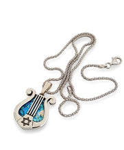 925  Silver Roman Glass King David Harp Pendant,Lyre pendant,Jerusalem Jewelry,Star of David Pendant