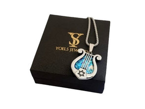 925  Silver Roman Glass King David Harp Pendant,Lyre pendant,Jerusalem Jewelry,Star of David Pendant