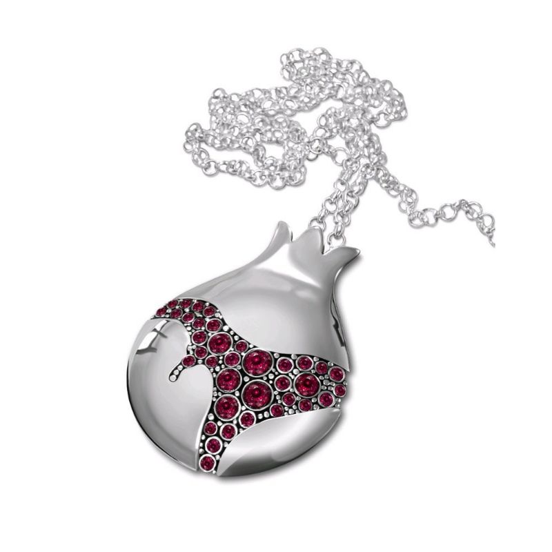 Big 925 Silver Pomegranate Pendant Garnets Stones