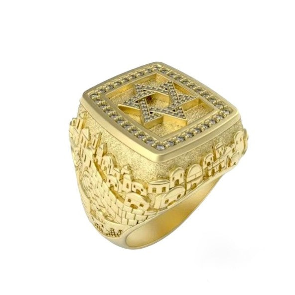 14K Gold Jerusalem Ring Star of David Ring