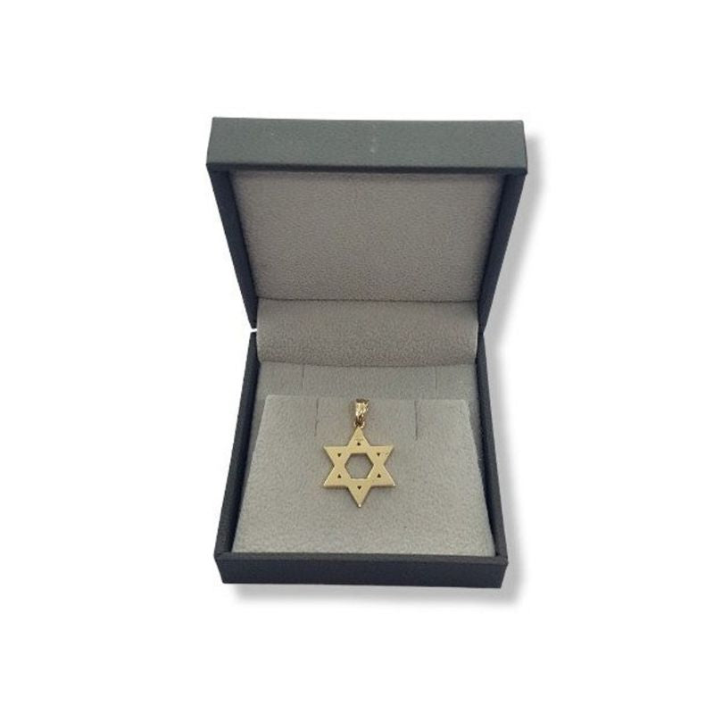 14k Yellow Gold Dainty Star of David Pendant 1.7 cm inside box