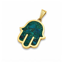 Hamsa necklace with Eilat stone worn