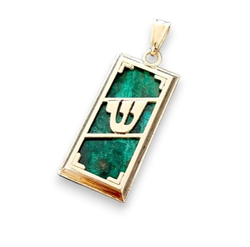 Gold Eilat stone mezuzah pendant