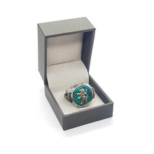 Eilat Stone Silver and 14k Gold Menorah Lion of Judah Men's Ring in box