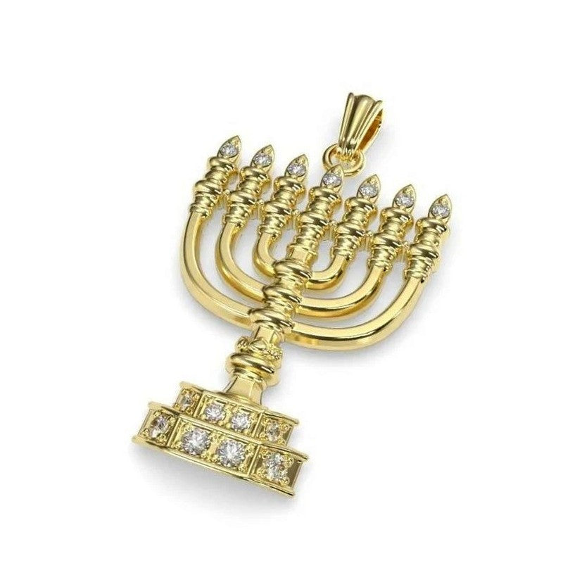 18K Gold Menorah Pendant With Sparkling Diamonds