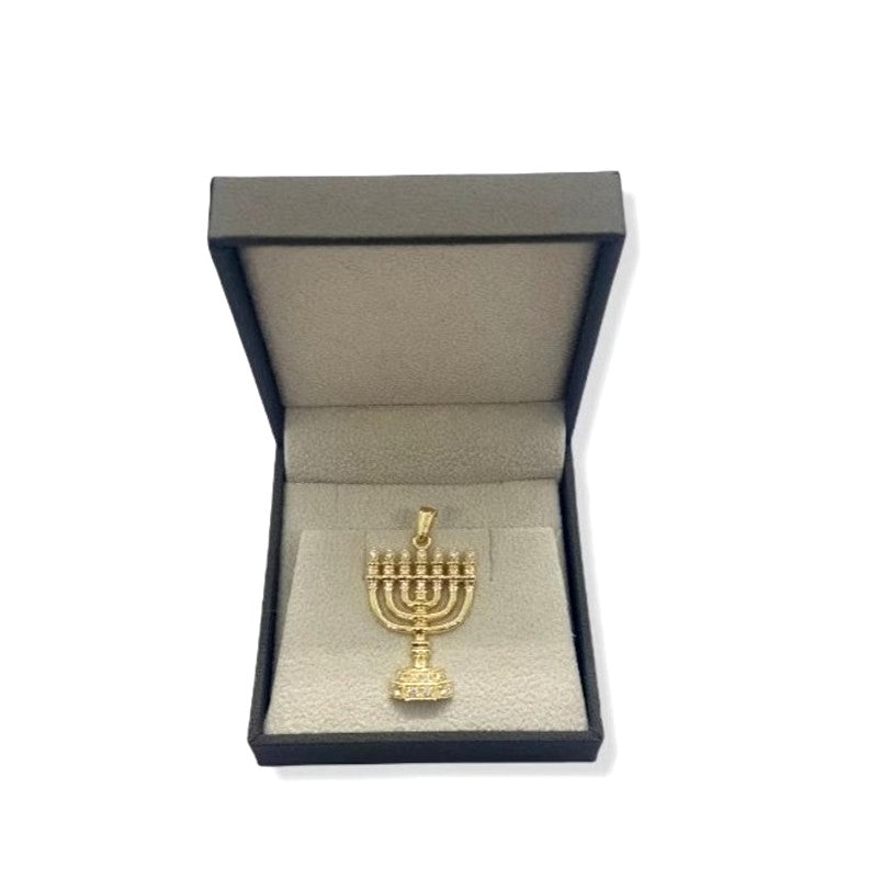 18K Gold Menorah Pendant With Sparkling Diamonds