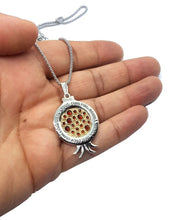 Gold & 925 Silver Pomegranate Pendant set With Garnets ,Hebrew Verse Pendant ,Jewish Pendant,Pomegranate Pendant-in hand