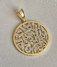 Side angle of Shema Israel pendant in solid 14K yellow gold with diamonds