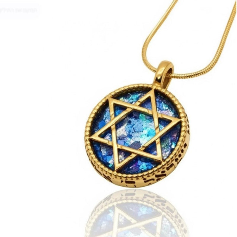 gold roman glass star of david pendant