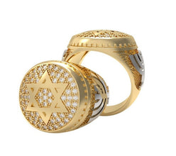 14k Gold Jerusalem Ring,Gold Star of David Ring ,Holy Land Israel Ring,Jewish 14k Gold Menorah Ring,Men Judaica Ring,Menorah Ring