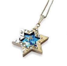 925 silver star of David roman glass pendant