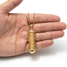 14K Gold Diamond Jerusalem Cylindrical  Pendant