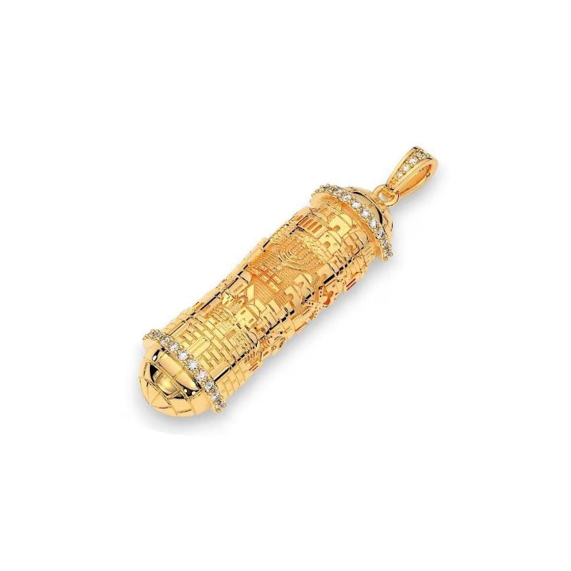 14k gold and diamonds Jerusalem Mezuzah Pendant