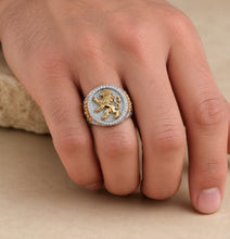 14k Gold Lion of Judah Ring for Men with Menorahs and Diamonds Made in Israel