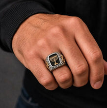 Menorah Ring and Star of David Ring in Sterling Silver and 9k Gold