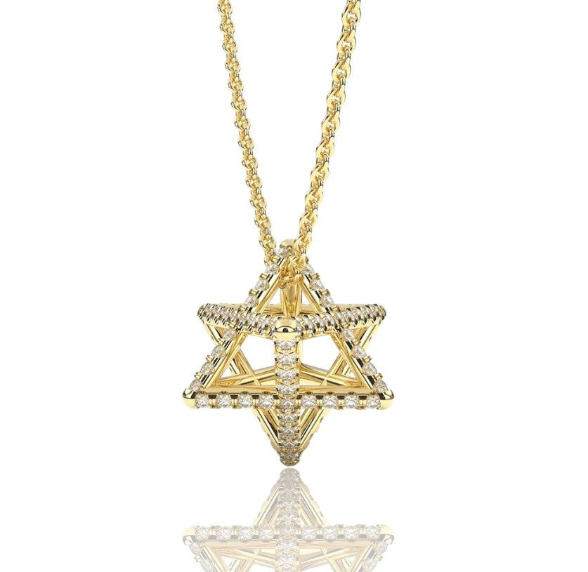 14k Gold Merkaba Star of David Pendant Set with Sparkling Diamonds