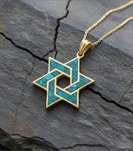 Gold eilat stone star of david judaica pendant 