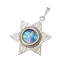 925 Silver Roman Glass Star of David Shema Israel Pendant