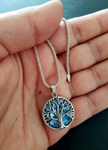 925 Roman Silver Tree of Life   Glass Pendant Necklace
