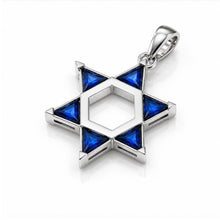 Star-shaped pendant with blue gemstones on a white background