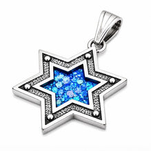 925 Silver Star of David Roman Glass Pendant Necklace