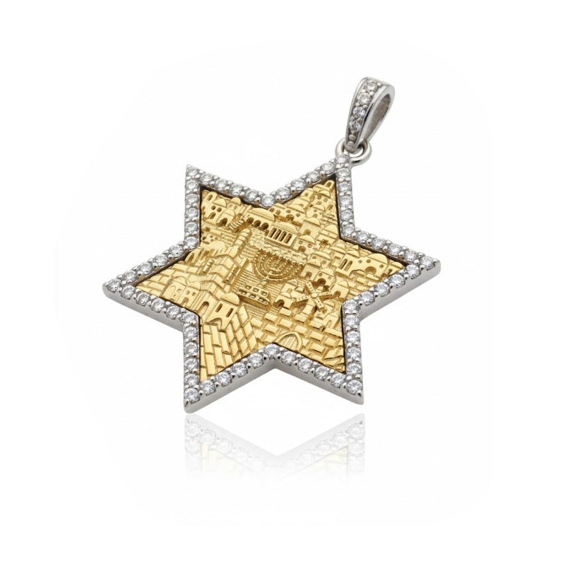 Gold Star of David Jerusalem Pendant in 14K Gold 