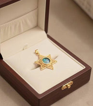 14k Yellow Gold Star of David Roman Glass Filigree Pendant