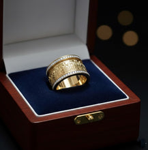 Gold  Jerusalem ring with diamond accents in a jewelry box