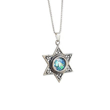 925 Silver Star of David Roman Glass Pendant Necklace