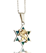 925 Silver 9K Gold Eilat Stone Jewish Pendant ,Eilat Stone Star of David Pendant,Star of David Pendant, Lion of Judah Necklace,Lion Pendant