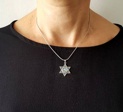 925 Silver Star of David Roman Glass Pendant Necklace