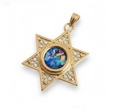 14k gold yellow star of david roman glass pendant 