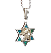 925 Silver 9K Gold Eilat Stone Jewish Pendant ,Eilat Stone Star of David Pendant,Star of David Pendant, Lion of Judah Necklace,Lion Pendant