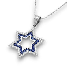 Luxury 14K gold Jewish Star of David pendant with CVD diamonds and blue sapphire accents