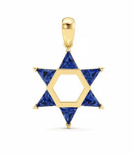 14K Gold Star of David Pendant with Blue Sapphire CZ