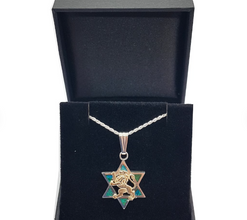 925 Silver 9K Gold Eilat Stone Jewish Pendant ,Eilat Stone Star of David Pendant,Star of David Pendant, Lion of Judah Necklace,Lion Pendant