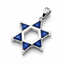 Delicate 14K Gold Star of David Pendant with Blue Sapphire CZ