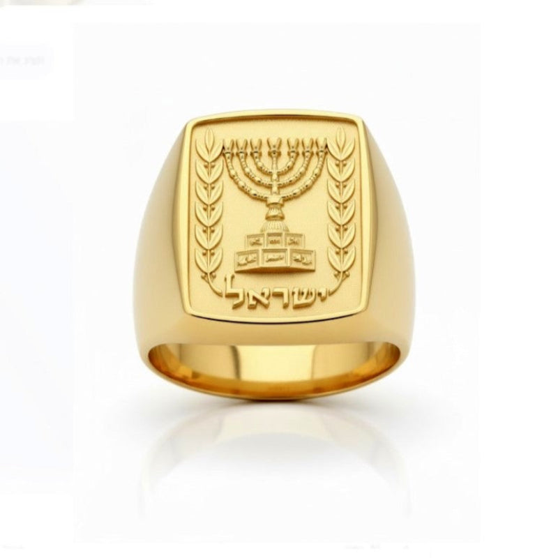 14K Gold Menorah Ring for Men , Emblem of Israel Signet Ring, Jewish Gold Ring, Israeli Symbol Jewelry