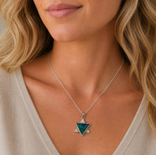 silver eilay stone  star of david pendant on women