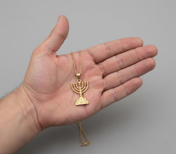 14K Gold Menorah Pendant Jewish Judaica Jewelry Jerusalem