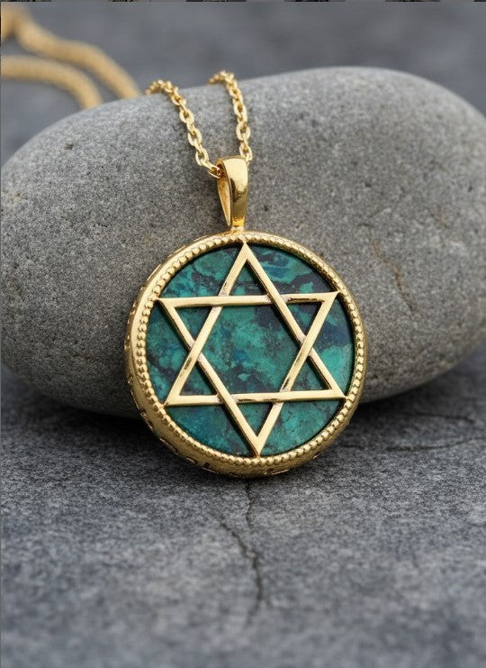 14k Gold eilat stone star of David pendant 