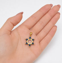 Delicate 14K Gold Star of David Pendant with Blue Sapphire CZ