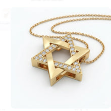 Gold necklace with a Star of David pendant on a white background