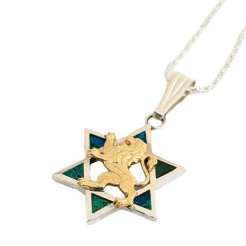 925 Silver 9K Gold Eilat Stone Jewish Pendant ,Eilat Stone Star of David Pendant,Star of David Pendant, Lion of Judah Necklace,Lion Pendant