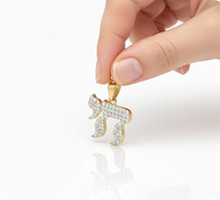 14k Gold Hebrew Chai Pendant Diamonds,Jewish Symbol Necklace