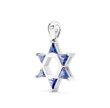 Star of David pendant with blue gemstones on a white background
