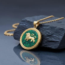 Gold  lion of Judah necklace with a eilat stone stone pendant